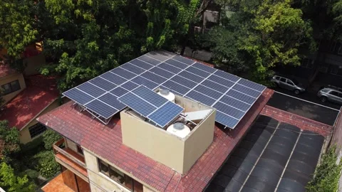 Solar panels mounted on the rooftop of a house in Mexico City, 4K Stock Footage 159028839