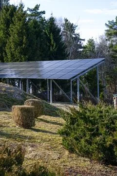 Solar Panels in a Natural Landscape Stock Photos