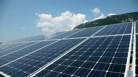 Solar panels with nature background Stock Footage