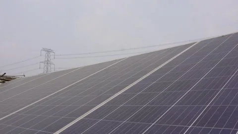 Solar Panels with Power Lines Stock Footage 333920051