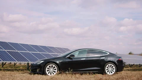 In the solar panels power station capturing video of a photovoltaic batteries Stock Footage 163976452