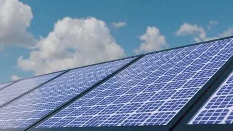 Solar panels producing green, renewable energy, 4K looping animation Stock Footage 341032212