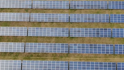 Solar panels quadcopter flight over the field perpendicular Stock Footage 109466483