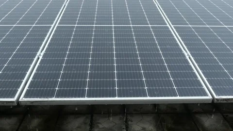 Solar panels in a rain day at horizontal composition video with sound Stock Footage 311989071