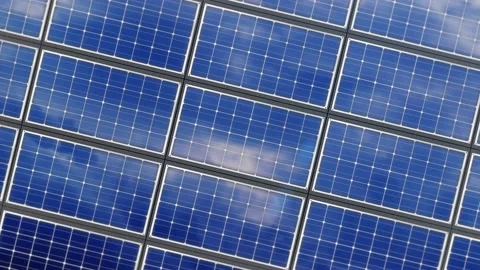 Solar panels reflecting clouds large Stock Footage 229424253