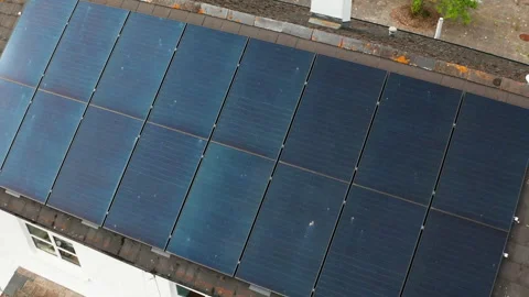 Solar panels on a residential property close up aerial view 스톡 동영상 265085553