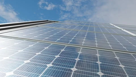 Solar panels on a roof.3D animation Stock Footage 265284403