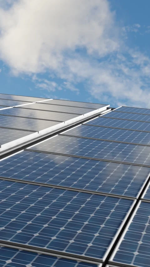 Solar panels on a roof.3D animation Stock Footage 265808686