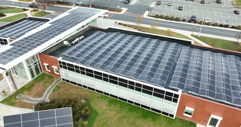 Solar panels on rooftop of office school business building. Renewable Stock-Footage 167193598