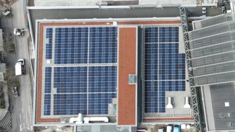 Solar panels rooftop top view pattern clean renewable energy 库存影片 332705496