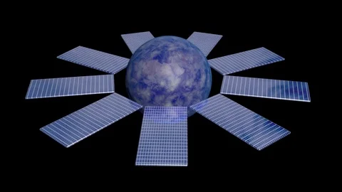 Solar panels rotating around Earth. Perspective view Stock Footage 81263885