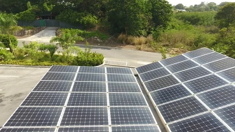 Solar Panels setup on car park to save money in Business Stock Footage 90001343