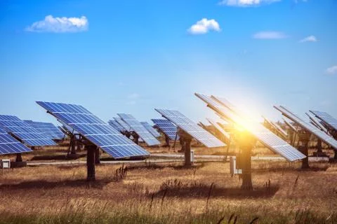 Solar panels on the sky background Stock Photos
