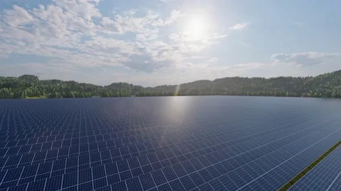 Solar panels on the sky background. Solar power plant. Blue solar panels. Video stock 196910343