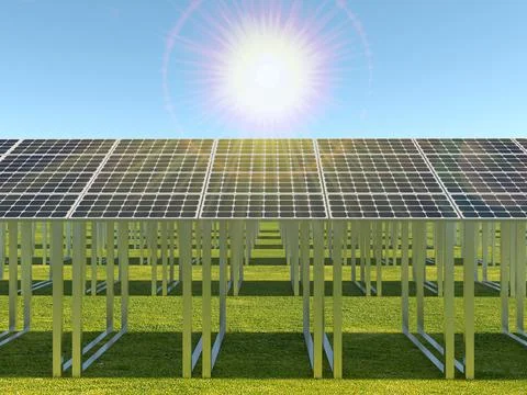 Solar panels on the sky background. Solar power plant. solar power station Stock Illustration