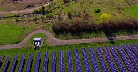 Solar panels solar farm utility country Video stock 235216751