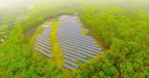 Solar panels solar farm utility country Stock Footage 235944404