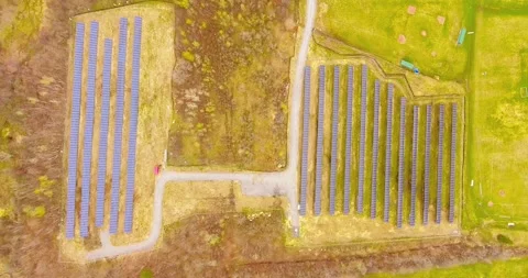 Solar panels solar farm utility country Stock Footage 236418324