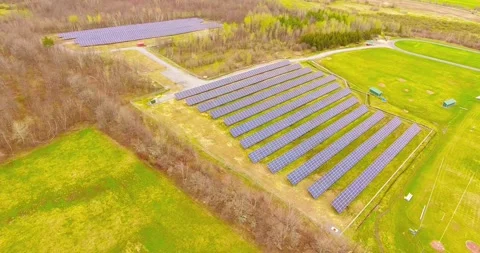 Solar panels solar farm utility country Stock Footage 236418345