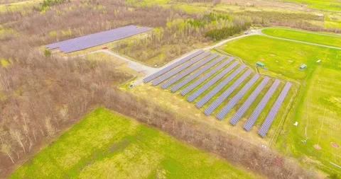 Solar panels solar farm utility country Stock Footage 236418403