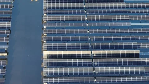 Solar Panels in Spring Flooded Fields Drone Aerial Footage Stock Footage 277317625