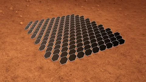 Solar panels station on Mars. 3d rendering Stock Illustration