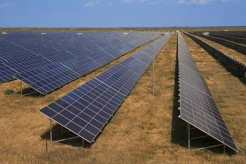 Solar Panels in Steppe Stockfoto's