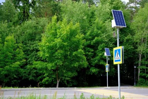 Solar panels on the streets.	 Stock Photos