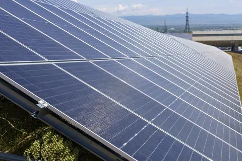 Solar Panels in Summer. Clean Renewable Energy Stock Photos