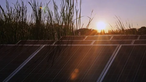 Solar panels with sunrise Stock Footage 70974172