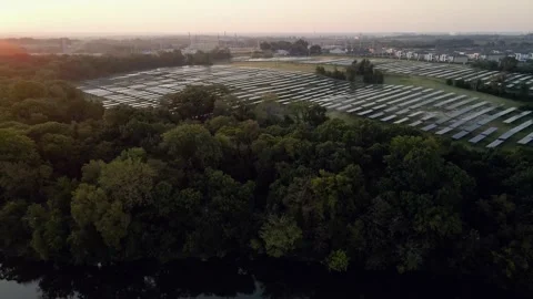 Solar panels at sunrise Stock Footage 345262198