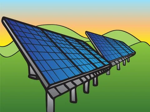 Solar panels at sunset sky Stock Illustration