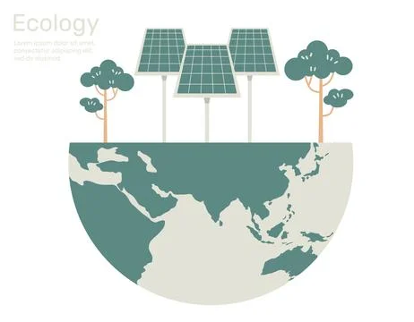 Solar panels with tree in light bulb and line green factory and plug, ecolo.. Stock Illustration