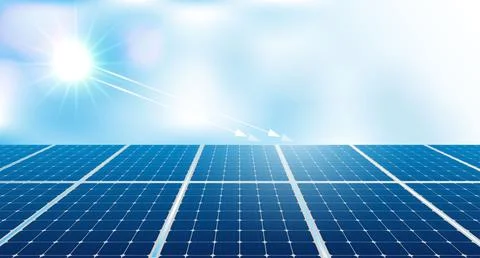 Solar panels under bright sunlight, renewable energy source, eco-friendly t.. Stock Illustration