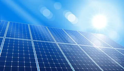 Solar panels under bright sunlight, renewable energy source, eco-friendly t.. Stock Illustration
