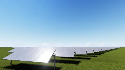 Solar panels with wind generator on clear sky 3D render イラスト素材