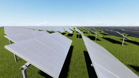 Solar panels with wind generator on clear sky 3D render Stock Illustration