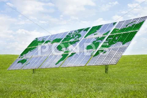 Solar Panels With World Map Design