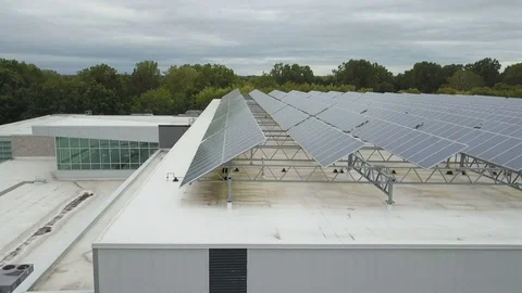 Solar pannels on rec centre directly above with side strafe Stock Footage 79687871