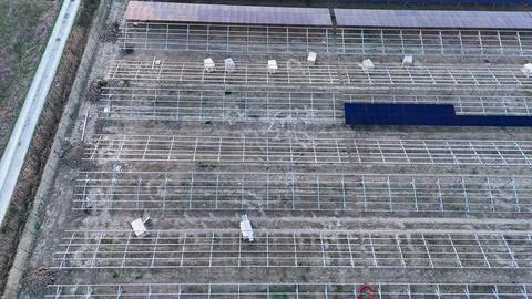 Solar park elements under current development, highlighting mounting struct.. Foto stock