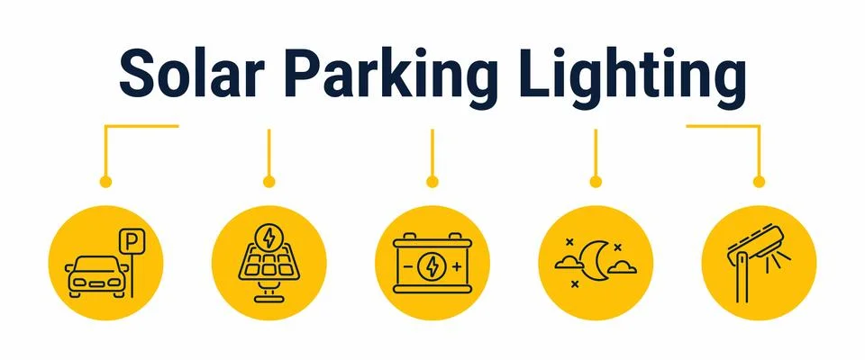 Solar parking lighting and night activation workflow icons Stock Illustration