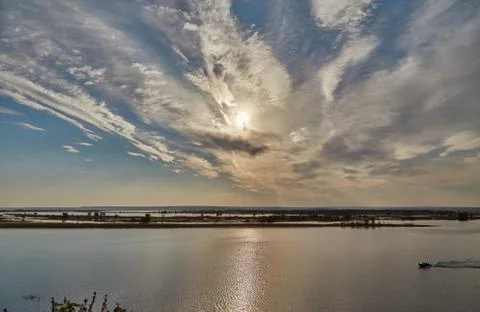 Solar path in the river Stock Photos