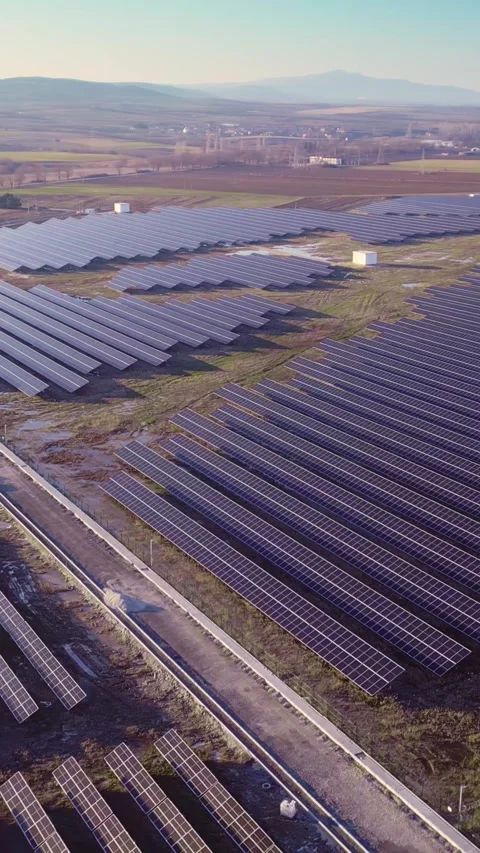 Solar plant from above, environment friendly energy, vertical shorts Stock Footage 283344892