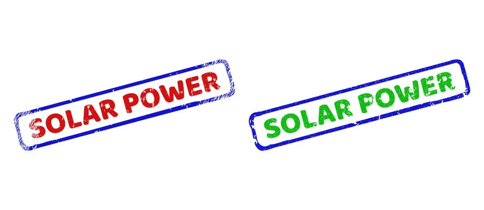 SOLAR POWER Bicolor Rough Rectangle Stamps with Unclean Textures Stock Illustration