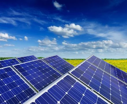 Solar power generation technology green alternative energy and environment Ilustración de archivo