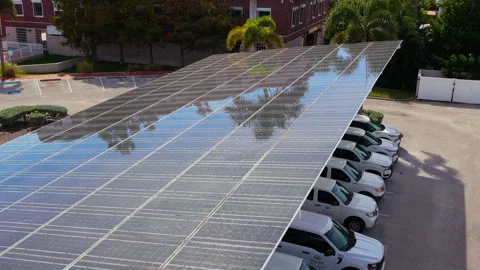 Solar power generation technology integrated in urban infrastructure Stock Footage 330000448