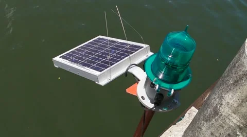 Solar Power Green Navigation Light Stock Footage 2734131