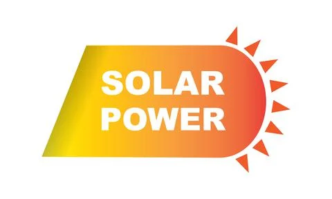 Solar power, label on a gradient yellow base with sun. Stock Illustration