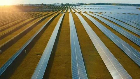 Solar power panels in the field. Electrical innovation.Top view Stock Footage 198575643