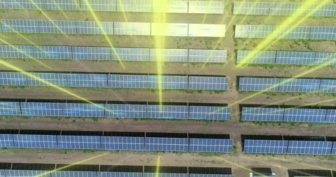 Solar power plant concept. Visualization of a solar power plant. Visualization Stock Footage 309849176